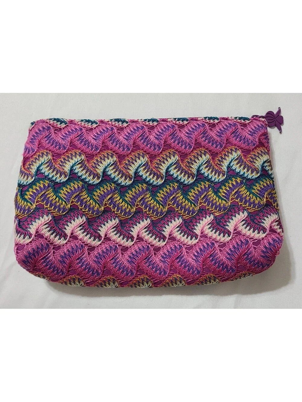 Sisley Paris Blackrose Luxury Cosmetic Makeup Pouch Sz M Purple Chevron Bag EUC